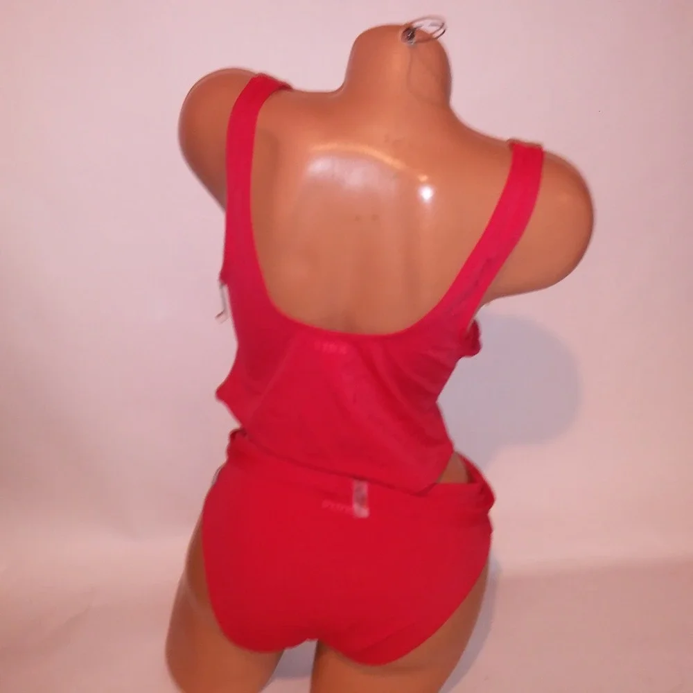 Victoria Secret PINK Swim Bikini XL Top & Bottom Red Solid Long Line Belted New